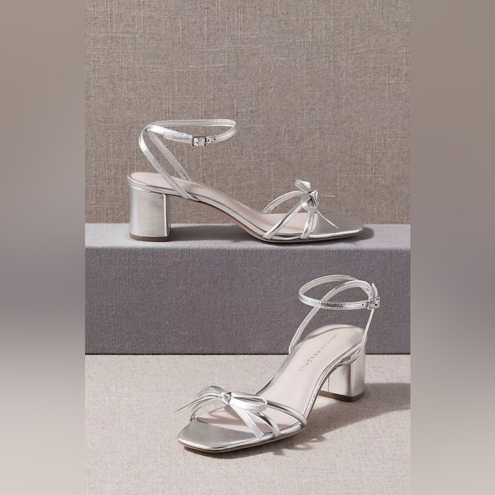 Loeffler Randal Silver Leather Block Heel Sandal